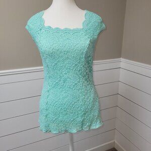 Women's Sleeveless Light Teal/Aqua Colored Crochet Lace Top Size S